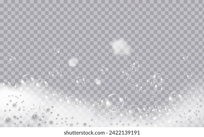 Espuma de baño aislada sobre fondo transparente. La textura de burbujas de champú.Champú espumoso e ilustración vectorial de la bañera.