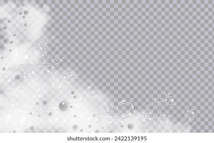 Bath foam isolated on transparent background. Shampoo bubbles texture.Sparkling shampoo and bath lather vector illustration.