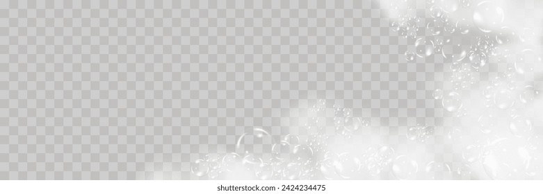Bath foam isolated on transparent background. Shampoo bubbles texture.Sparkling shampoo and bath lather vector illustration.