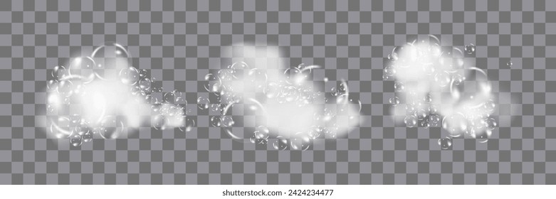 Bath foam isolated on transparent background. Shampoo bubbles texture.Sparkling shampoo and bath lather vector illustration.