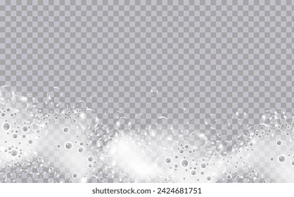 Bath foam isolated on transparent background. Shampoo bubbles texture.Sparkling shampoo and bath lather vector illustration.