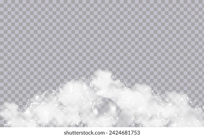 Espuma de baño aislada sobre fondo transparente. Champú burbujas textura.Champú brillante e ilustración vectorial de espuma de baño.