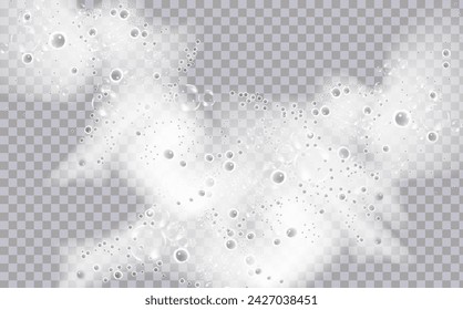 Bath foam isolated on transparent background. Shampoo bubbles texture.Sparkling shampoo and bath lather vector illustration.