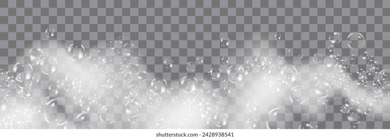 Bath foam isolated on transparent background. Shampoo bubbles texture.Sparkling shampoo and bath lather vector illustration.