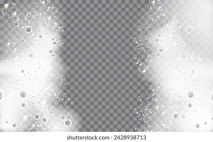 Espuma de baño aislada sobre fondo transparente. Champú burbujas textura.Champú brillante e ilustración vectorial de espuma de baño.