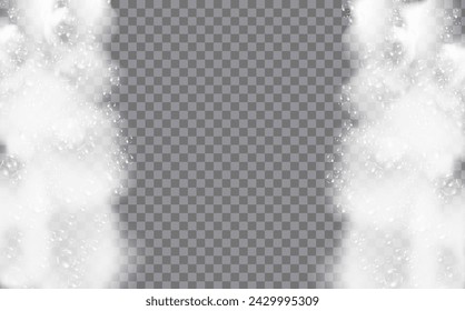 Bath foam isolated on transparent background. Shampoo bubbles texture.Sparkling shampoo and bath lather vector illustration.