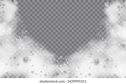 Bath foam isolated on transparent background. Shampoo bubbles texture.Sparkling shampoo and bath lather vector illustration.