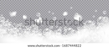 Bath foam isolated on transparent background. Shampoo bubbles texture.Sparkling shampoo and bath lather vector illustration.