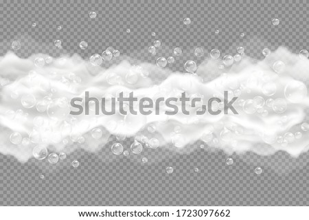 Bath foam isolated on transparent background. Shampoo bubbles texture.Sparkling shampoo and bath lather vector illustration.