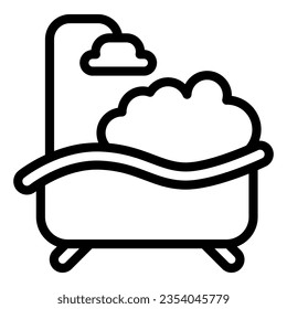 Bath with foam line icon, spa concept, bathtub full of foam with bubbles sign on white background, Bathtub with soap bubbles in bathroom in outline for mobile. Vector graphics.