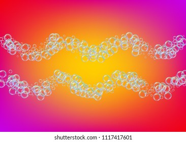 Bath foam on gradient background. Realistic water bubbles 3d. Cool rainbow colored liquid foam with shampoo bubbles. Horizontal cosmetic flyer and invite. Bath foam for bathroom and shower.