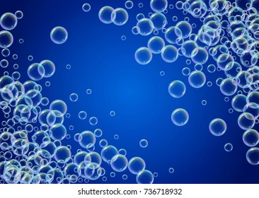 Bath foam on gradient background. Realistic water bubbles 3d. Cool rainbow colored liquid foam with shampoo bubbles. Horizontal cosmetic flyer and invite. Bath foam for bathroom and shower.