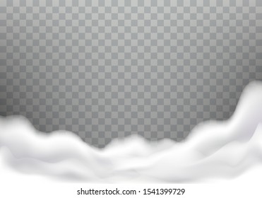 Bath foam realistic vector illustration on transparent background. White soap suds, shampoo foaming detergent texture, frame or border for design