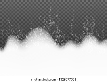 Bath foam with shampoo bubbles isolated on transparent background. Vector soap suds effect.
