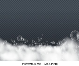 Bath foam with shampoo bubbles isolated on a transparent background. Vector shave, foam mousse with bubbles top view template for your advertising design.