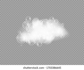 Bath foam with shampoo bubbles isolated on a transparent background. Vector shave, foam mousse with bubbles top view template for your advertising design.