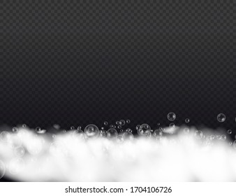 Bath foam with shampoo bubbles isolated on a transparent background. Vector shave, foam mousse with bubbles top view template for your advertising design.