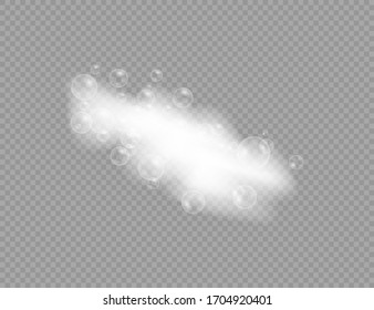 Bath foam with shampoo bubbles isolated on a transparent background. Vector shave, foam mousse with bubbles top view template for your advertising design.