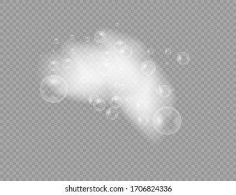 Bath foam with shampoo bubbles isolated on a transparent background. Vector shave, foam mousse with bubbles top view template for your advertising design.