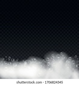 Bath foam with shampoo bubbles isolated on a transparent background. Vector shave, foam mousse with bubbles top view template for your advertising design.