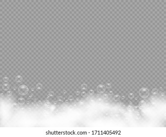 Bath foam with shampoo bubbles isolated on a transparent background. Vector shave, foam mousse with bubbles top view template for your advertising design.