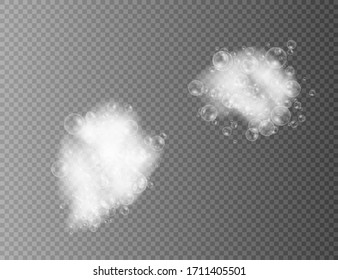 Bath foam with shampoo bubbles isolated on a transparent background. Vector shave, foam mousse with bubbles top view template for your advertising design.