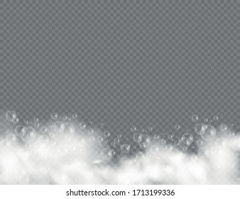 Bath foam with shampoo bubbles isolated on a transparent background. Vector shave, foam mousse with bubbles top view template for your advertising design.