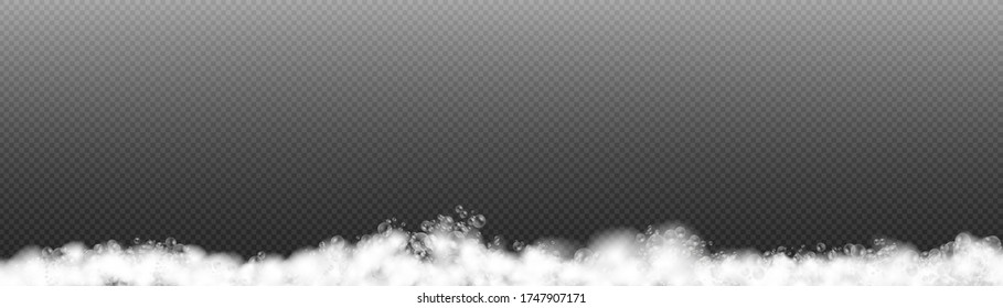 Bath foam with shampoo bubbles isolated on a transparent background. Vector shave, foam mousse with bubbles top view template for your advertising design.