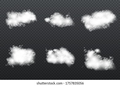 Bath foam with shampoo bubbles isolated on a transparent background. Vector shave, foam mousse with bubbles top view template for your advertising design.