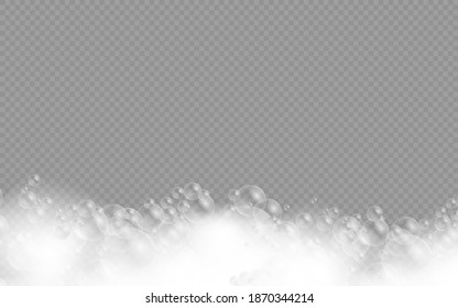 Bath foam with shampoo bubbles isolated on a transparent background. Vector shave, foam mousse with bubbles top view template for your advertising design.