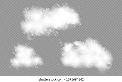 Bath foam with shampoo bubbles isolated on a transparent background. Vector shave, foam mousse with bubbles top view template for your advertising design.
