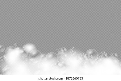 Bath foam with shampoo bubbles isolated on a transparent background. Vector shave, foam mousse with bubbles top view template for your advertising design.