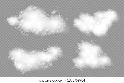 Bath foam with shampoo bubbles isolated on a transparent background. Vector shave, foam mousse with bubbles top view template for your advertising design.