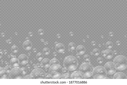 Bath foam with shampoo bubbles isolated on a transparent background. Vector shave, foam mousse with bubbles top view template for your advertising design.
