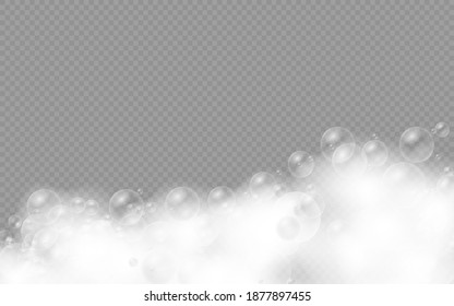 Bath foam with shampoo bubbles isolated on a transparent background. Vector shave, foam mousse with bubbles top view template for your advertising design.