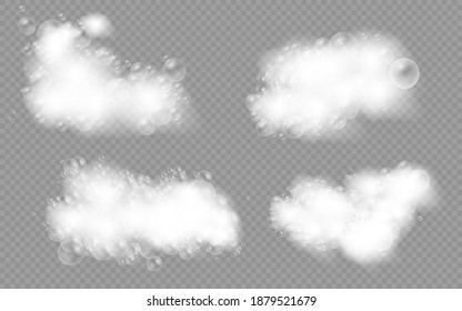 Bath foam with shampoo bubbles isolated on a transparent background. Vector shave, foam mousse with bubbles top view template for your advertising design.