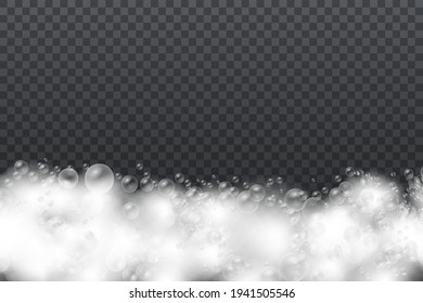 Bath foam with shampoo bubbles isolated on a transparent background. Vector shave, foam mousse with bubbles top view template for your advertising design.