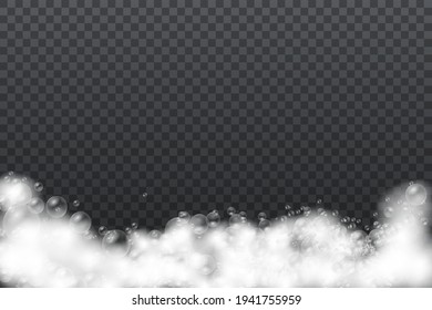 Bath foam with shampoo bubbles isolated on a transparent background. Vector shave, foam mousse with bubbles top view template for your advertising design.