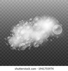 Bath foam with shampoo bubbles isolated on a transparent background. Vector shave, foam mousse with bubbles top view template for your advertising design.