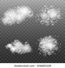 Bath-Schaum mit Shampoo-Blasen einzeln auf transparentem Hintergrund. Vektorrasieren, Schaummäusen mit Bläschen Top-View-Vorlage für Ihr Werbedesign.