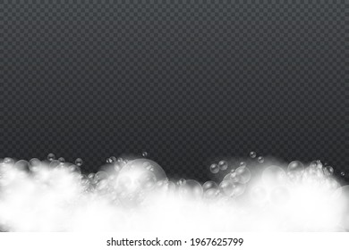 Bath foam with shampoo bubbles isolated on a transparent background. Vector shave, foam mousse with bubbles top view template for your advertising design.