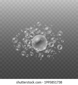 Bath foam with shampoo bubbles isolated on a transparent background. Vector shave, foam mousse with bubbles top view template for your advertising design.