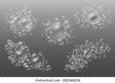 Bath foam with shampoo bubbles isolated on a transparent background. Vector shave, foam mousse with bubbles top view template for your advertising design.