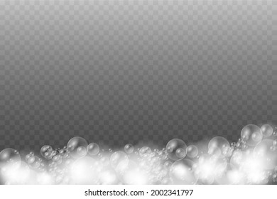 Bath foam with shampoo bubbles isolated on a transparent background. Vector shave, foam mousse with bubbles top view template for your advertising design.