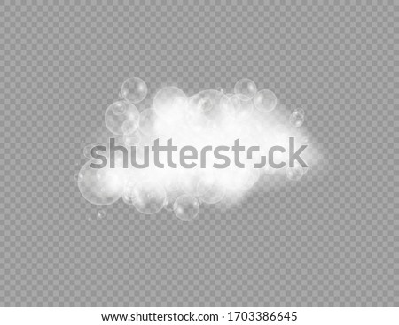 Bath foam with shampoo bubbles isolated on a transparent background. Vector shave, foam mousse with bubbles top view template for your advertising design.