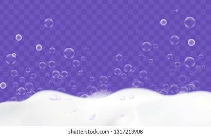 Bath foam with soap bubbles isolated on transparent background. Cleaning concept. Vector design.