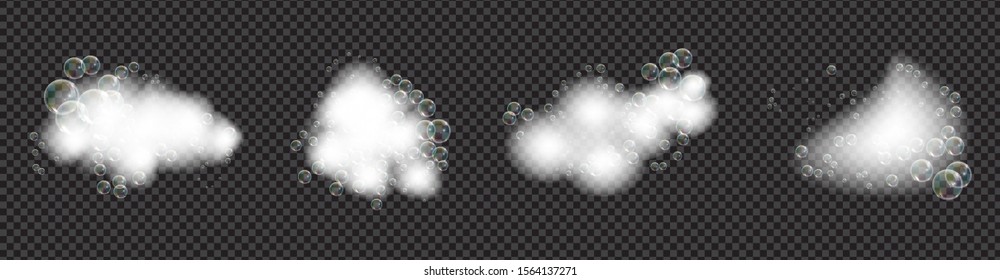 Bath foam soap with bubbles isolated vector illustration on transparent background. Set of shampoo and soap foam lather vector illustration