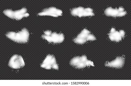 Bath foam soap with bubbles isolated vector illustration on transparent background. Set of shampoo and soap foam lather vector illustration