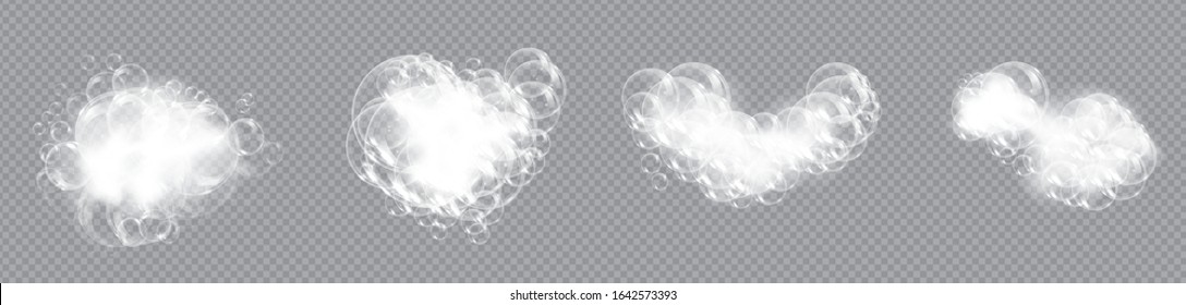 Bath foam soap with bubbles isolated vector illustration on transparent background. Set of shampoo and soap foam lather vector illustration.