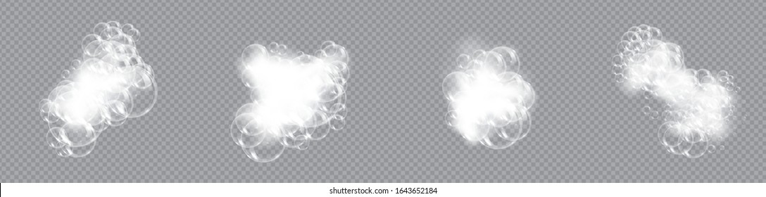 Jabón de espuma de baño con burbujas aisladas ilustraciones vectoriales sobre fondo transparente. Conjunto de ilustraciones vectoriales de espuma de champú y jabón